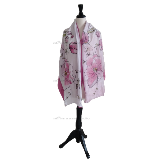 Silk Painted Scarf- Hand Painted- Flora S5