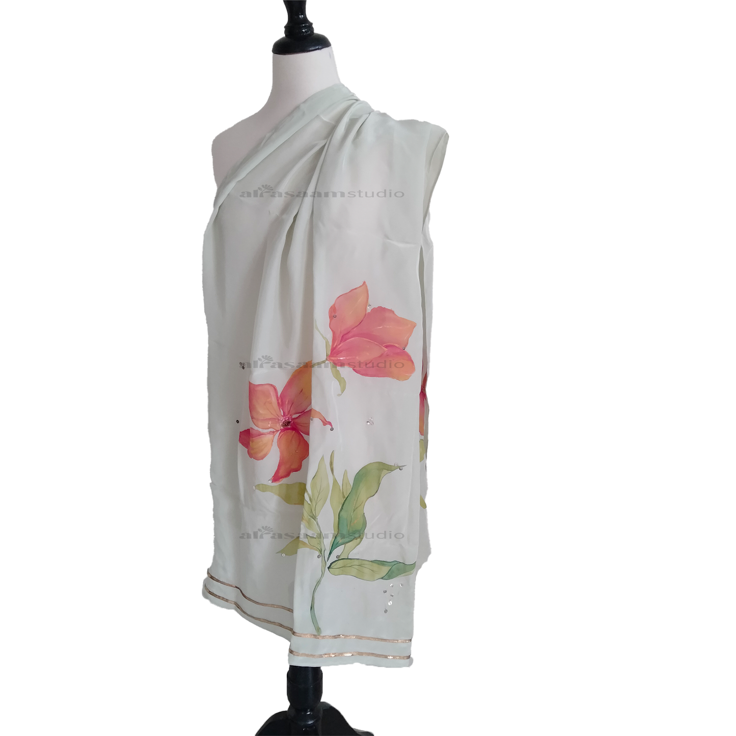 Silk Painted Scarf- Hand Painted- Flora S6