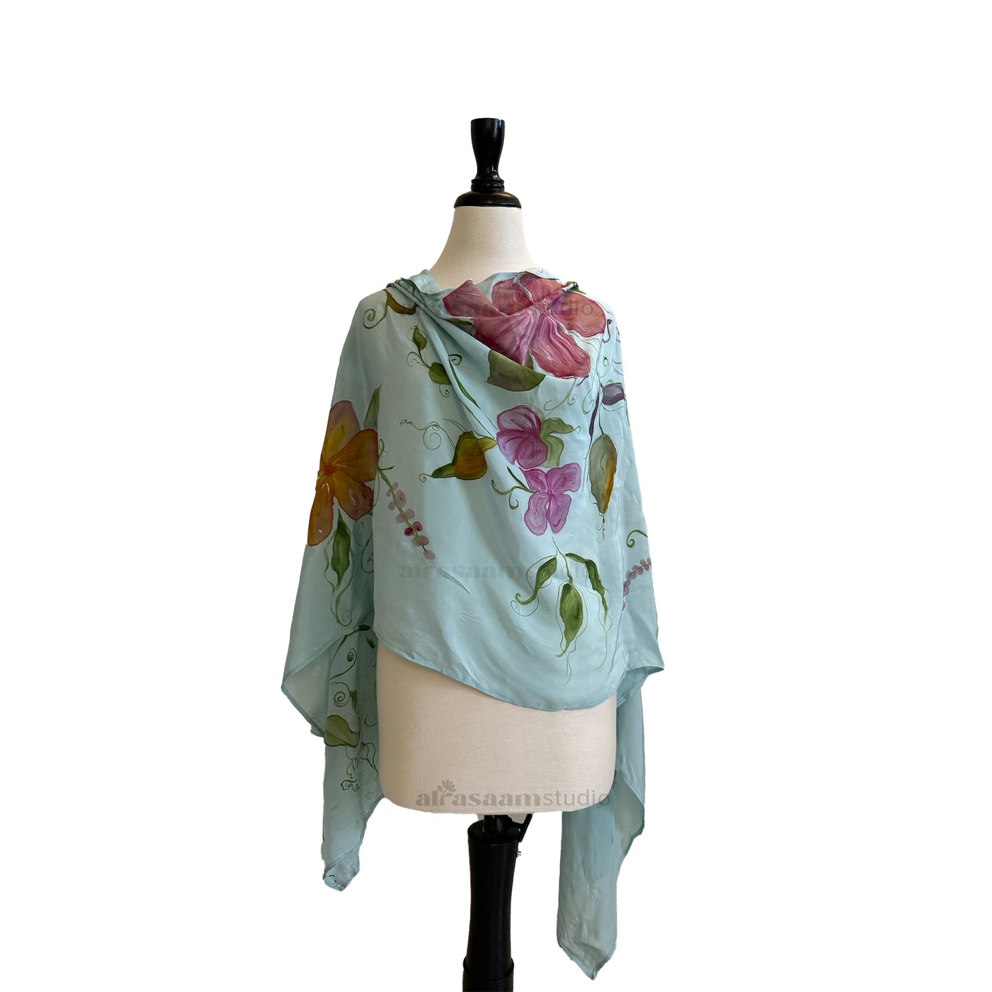 Silk Painted Scarf- Hand Painted- Flora S2